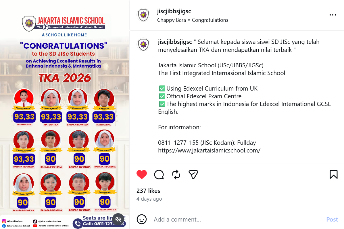 Jisc Depok Selamat Kepada Siswa Siswi SD JISc Menyelesaikan TKA dan Mendapatkan ...